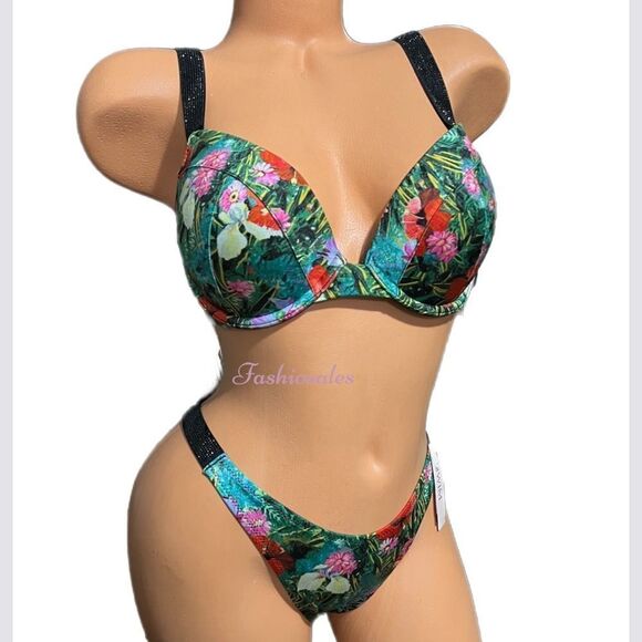 Victorias Secret Swim Set Shine Strap Sexy Tee Push Up Bikini Top & bottom - Picture 2 of 4